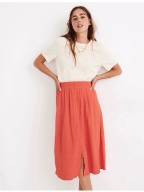 Madewell Red Button-Front Midi Skirt